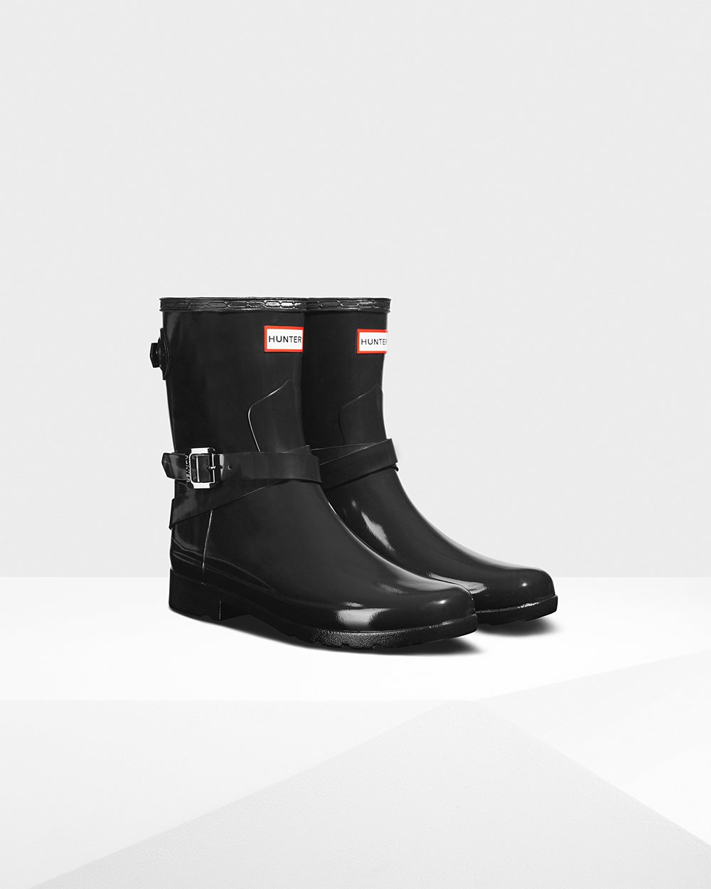 Hunter Refined Adjustable Gloss For Women - Short Rain Boots Black | India NTMIJ2138
